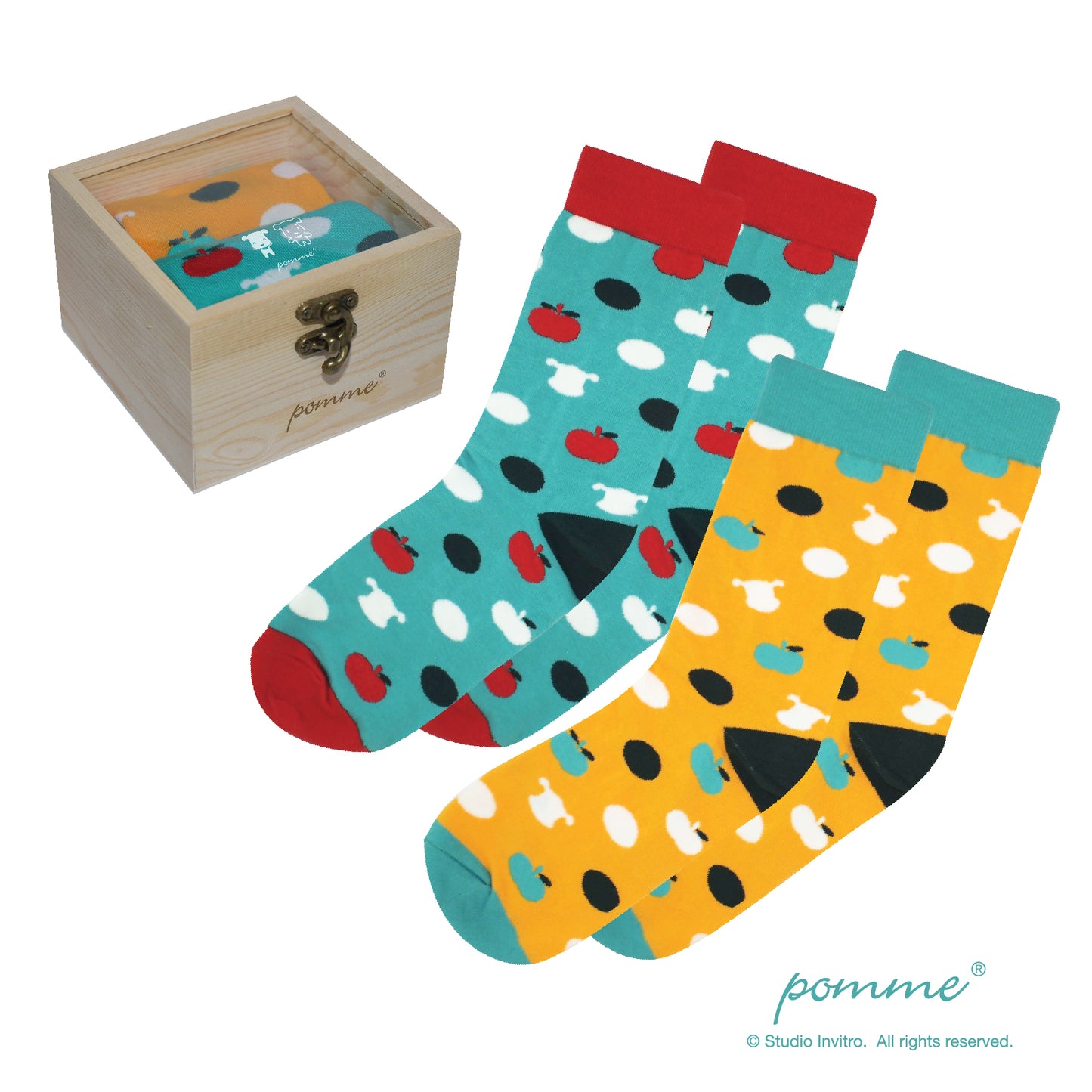 Pomme Pattern Sock with Wooden Box